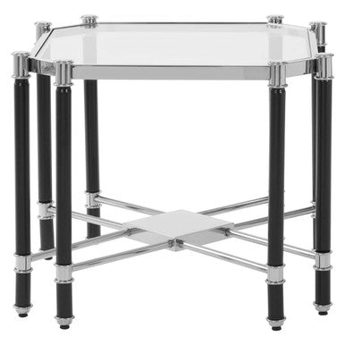 Silver Chrome and Black End Table with Glass Top