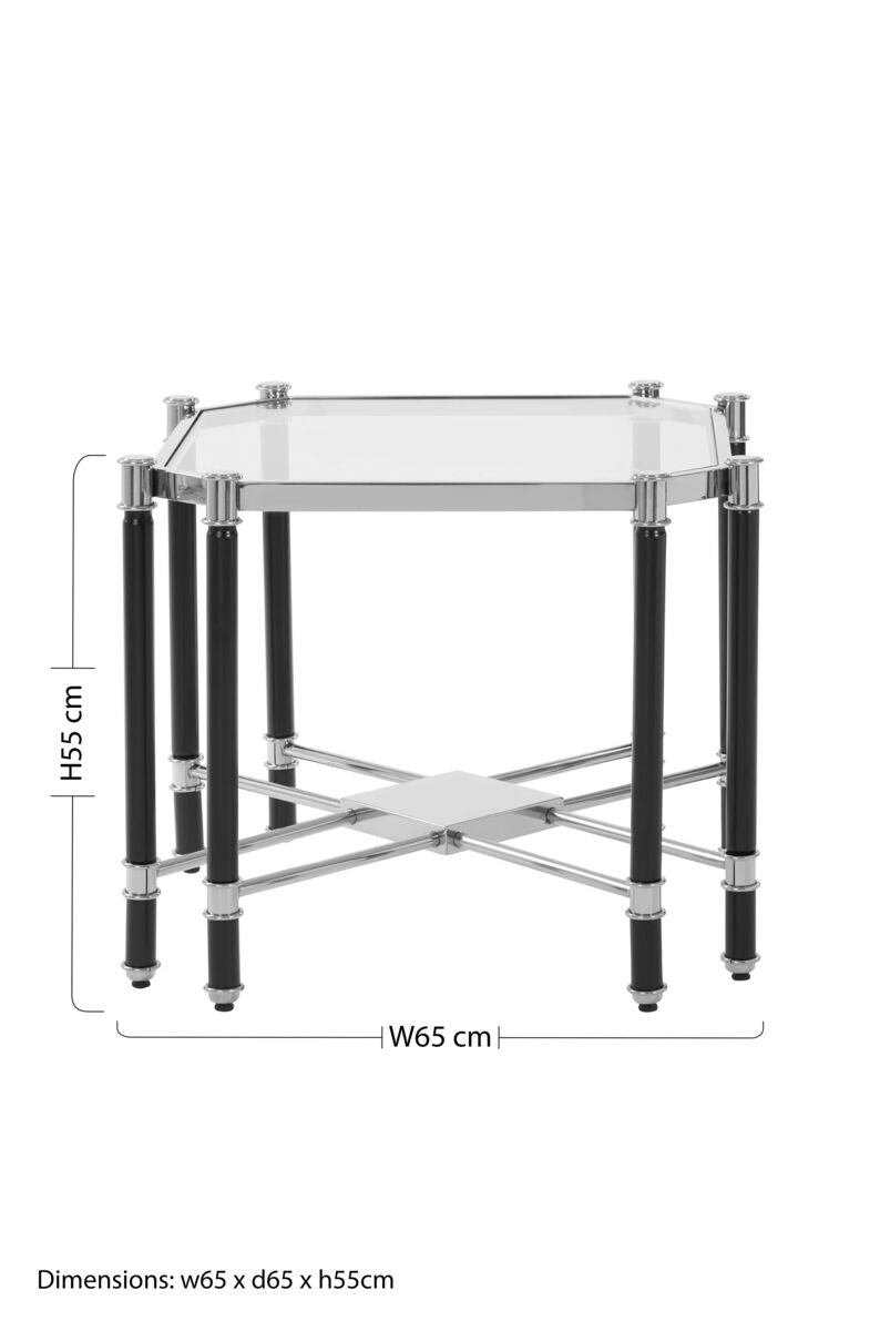Silver Chrome and Black End Table with Glass Top