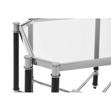 Silver Chrome and Black End Table with Glass Top