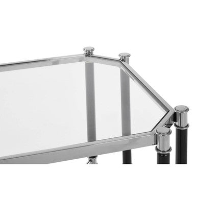 Silver Chrome and Black End Table with Glass Top