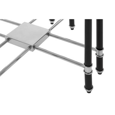 Silver Chrome and Black End Table with Glass Top