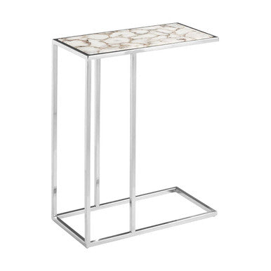 White and Silver Agate Side Table with Banded Pattern