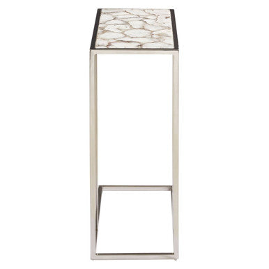 White and Silver Agate Side Table with Banded Pattern