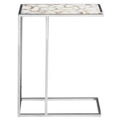 White and Silver Agate Side Table with Banded Pattern