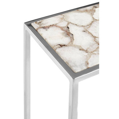 White and Silver Agate Side Table with Banded Pattern