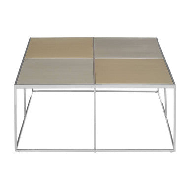 Brushed Silver and Gold Checked Coffee Table with Stainless Steel Square Frame