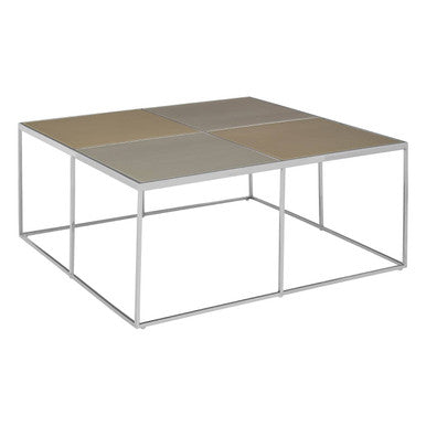 Brushed Silver and Gold Checked Coffee Table with Stainless Steel Square Frame