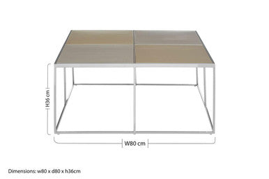 Brushed Silver and Gold Checked Coffee Table with Stainless Steel Square Frame