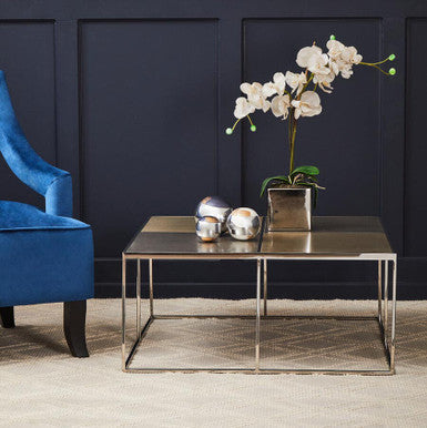 Brushed Silver and Gold Checked Coffee Table with Stainless Steel Square Frame