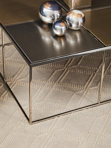 Brushed Silver and Gold Checked Coffee Table with Stainless Steel Square Frame