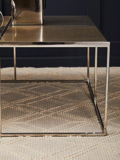 Brushed Silver and Gold Checked Coffee Table with Stainless Steel Square Frame