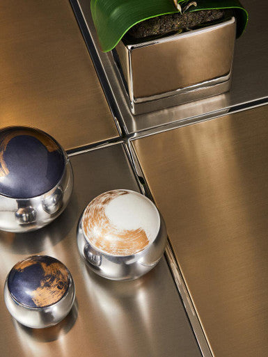 Brushed Silver and Gold Checked Coffee Table with Stainless Steel Square Frame