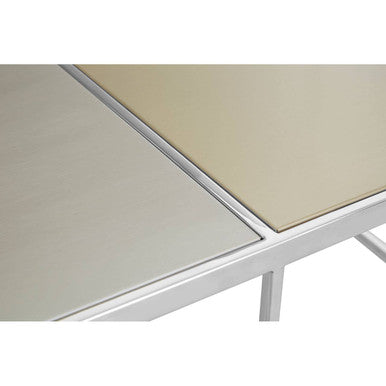 Brushed Silver and Gold Checked Coffee Table with Stainless Steel Square Frame