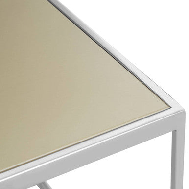 Brushed Silver and Gold Checked Coffee Table with Stainless Steel Square Frame