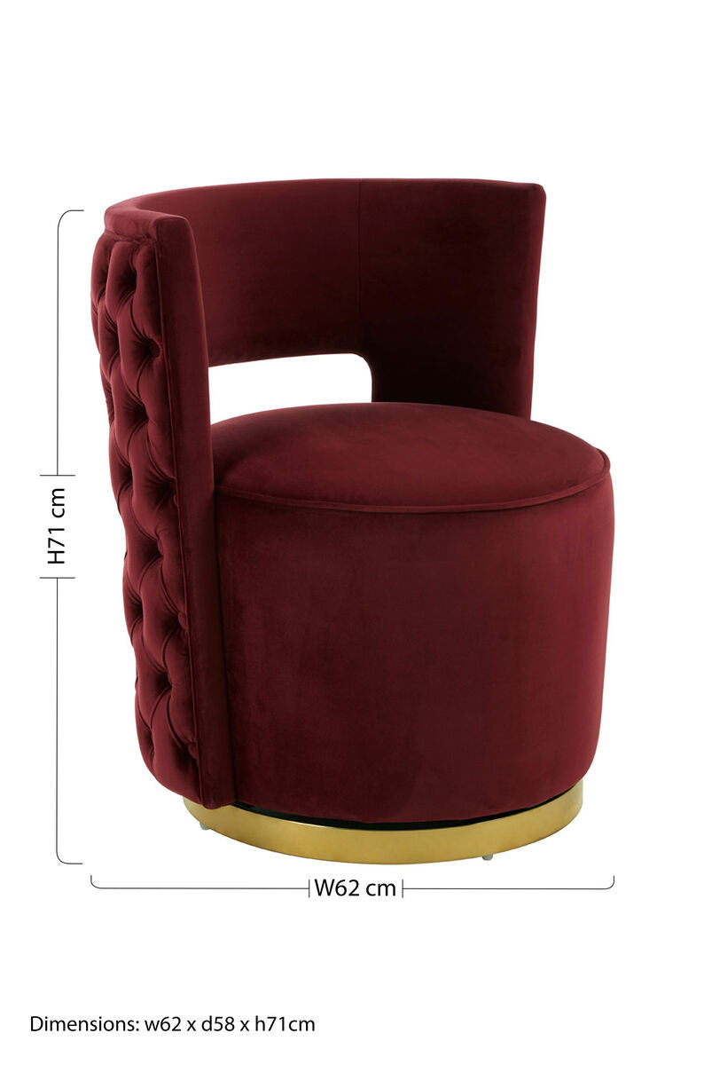 Red Wine Velvet Swivel Chair