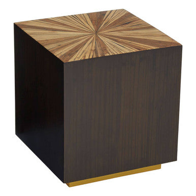 Brown and Gold Sunburst Bamboo Side Table
