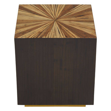 Brown and Gold Sunburst Bamboo Side Table