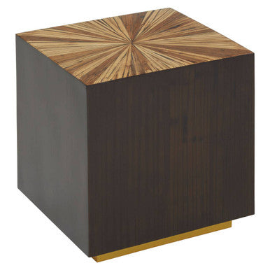 Brown and Gold Sunburst Bamboo Side Table
