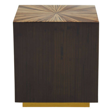 Brown and Gold Sunburst Bamboo Side Table