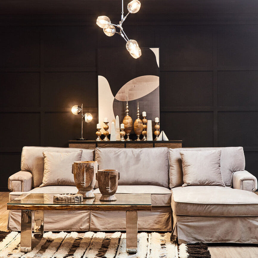 Natural Wood and Clear Glass Coffee Table with Silver U Shaped Metal Legs