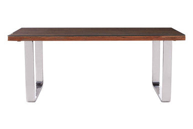 Natural Wood and Clear Glass Dining Table with Silver U Shaped Metal Legs