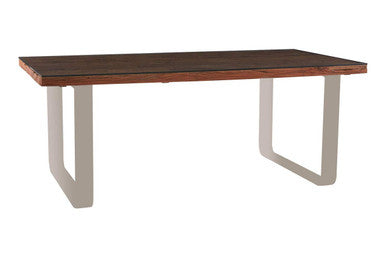 Natural Wood and Clear Glass Dining Table with Silver U Shaped Metal Legs