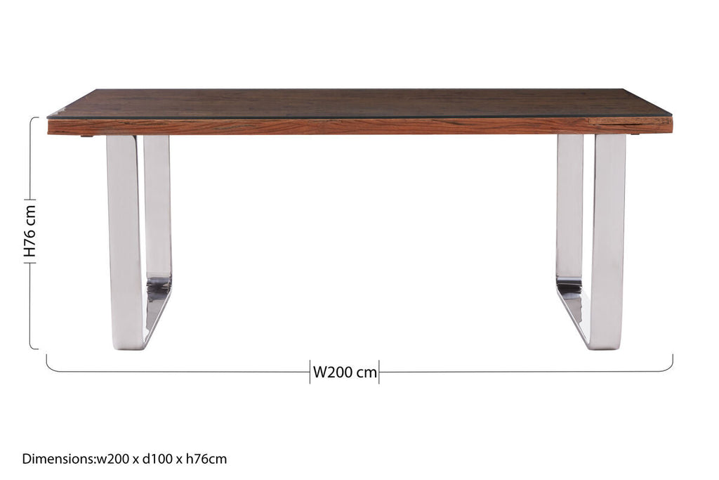 Natural Wood and Clear Glass Dining Table with Silver U Shaped Metal Legs