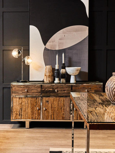 Natural Wood and Clear Glass Dining Table with Silver U Shaped Metal Legs