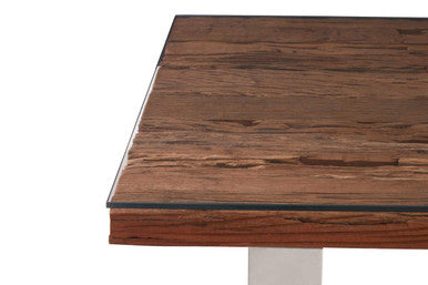 Natural Wood and Clear Glass Dining Table with Silver U Shaped Metal Legs