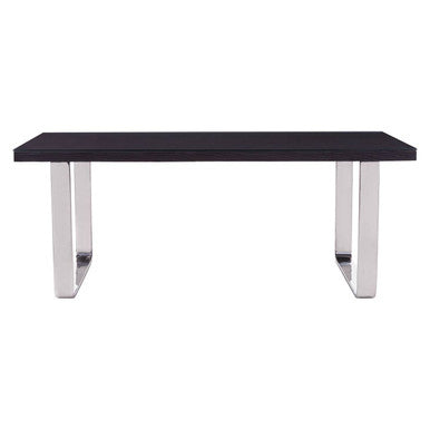 Large Black Pinewood Dining Table with Glass Top and Silver Metal Legs