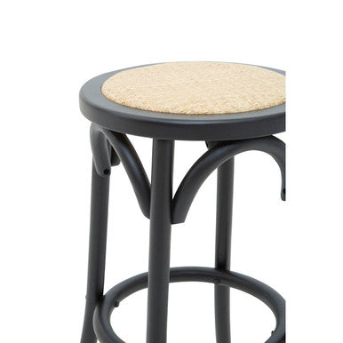 Black and Natural Rattan Counter Stool