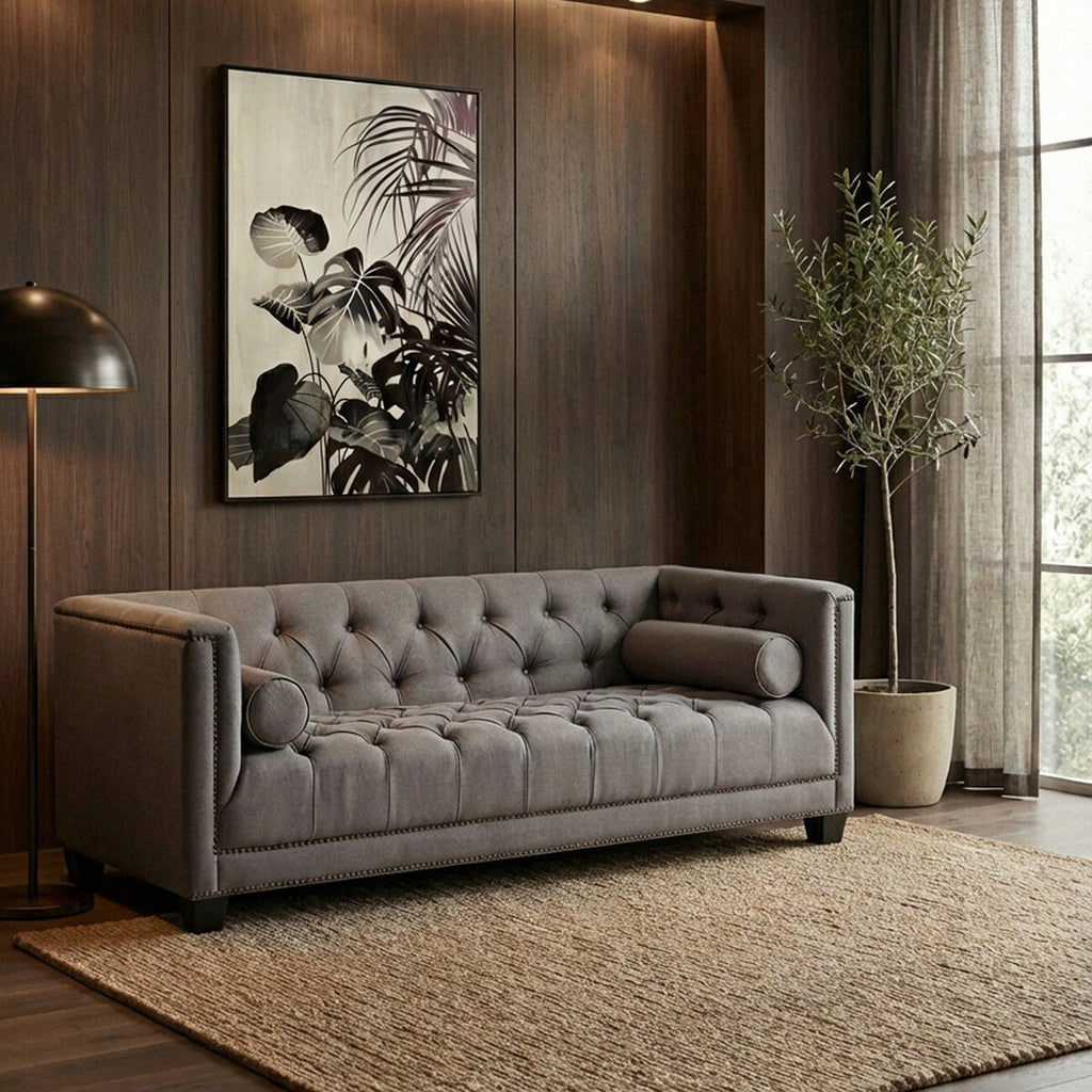 2 Seater Grey Fabric Sofa