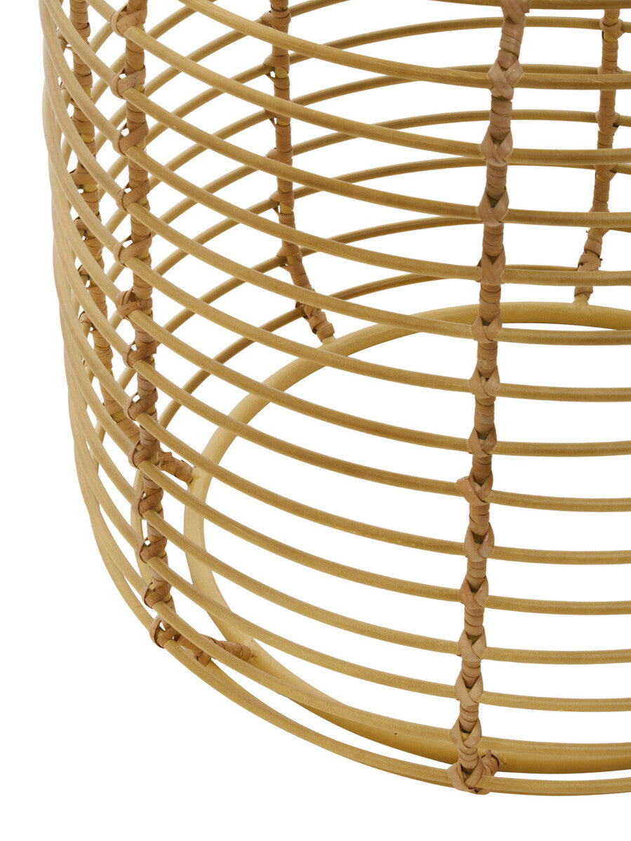 Natural Round Hand Woven Rattan Top Side Table with Gold Finish Cage Base