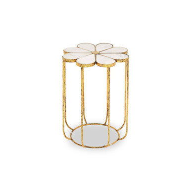 White Marble Top Side Table with Petal Design Openwork Base