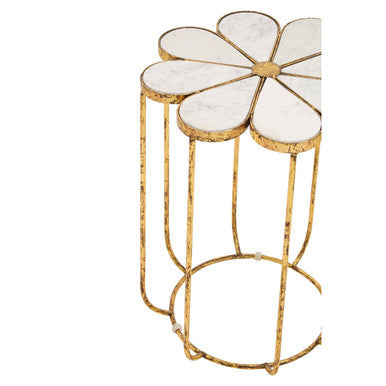 White Marble Top Side Table with Petal Design Openwork Base
