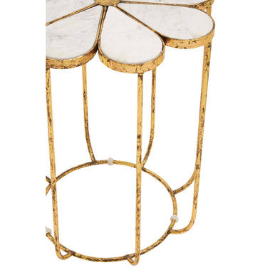 White Marble Top Side Table with Petal Design Openwork Base
