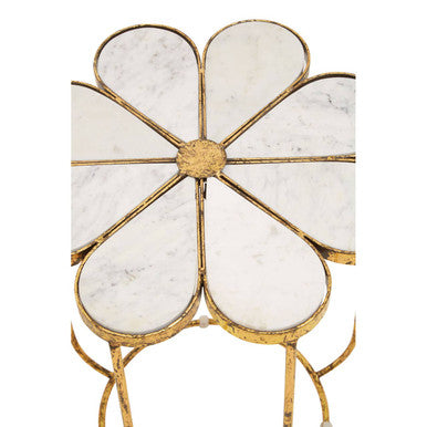 White Marble Top Side Table with Petal Design Openwork Base
