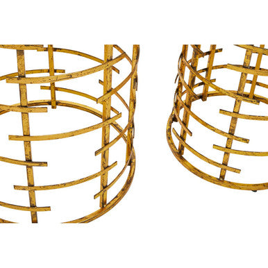Set of 2 White Marble Round Nesting Tables with Gold Base