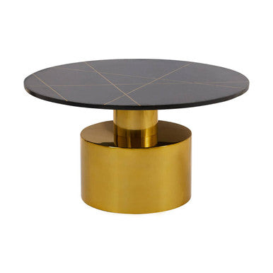 White Marble Round Top Coffee Table with Gold Sculptural Base