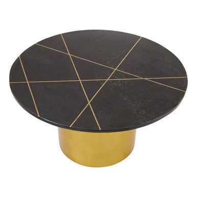 White Marble Round Top Coffee Table with Gold Sculptural Base