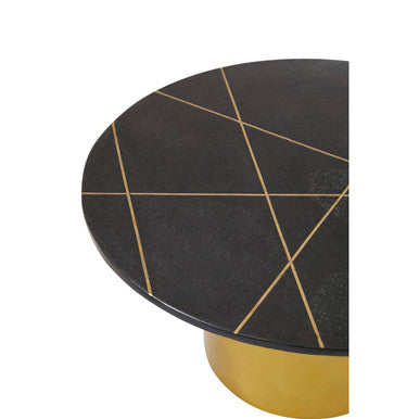 White Marble Round Top Coffee Table with Gold Sculptural Base