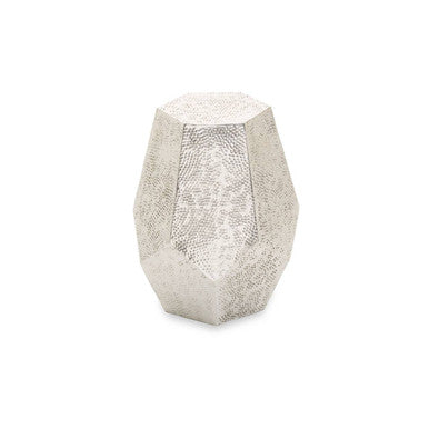 Grey Polished Aluminium Drum Side Table with Geometric Detail