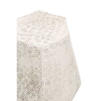Grey Polished Aluminium Drum Side Table with Geometric Detail