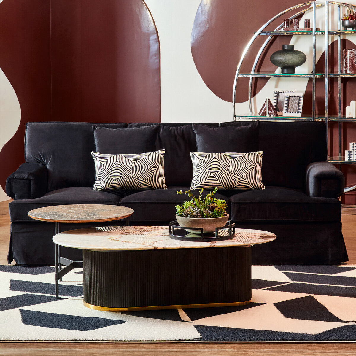 3 Seater Black Velvet Sofa Ralph