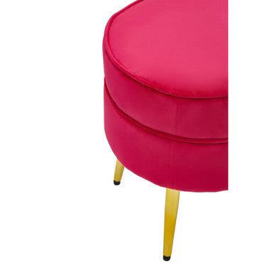 Round Bright Pink Velvet Footstool with Gold Legs