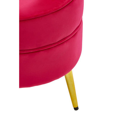 Round Bright Pink Velvet Footstool with Gold Legs