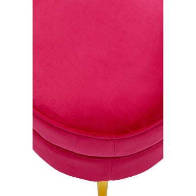 Round Bright Pink Velvet Footstool with Gold Legs