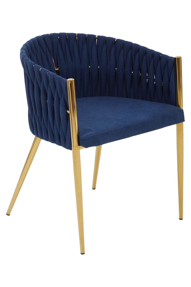 Blue Dining Chair with Woven Back