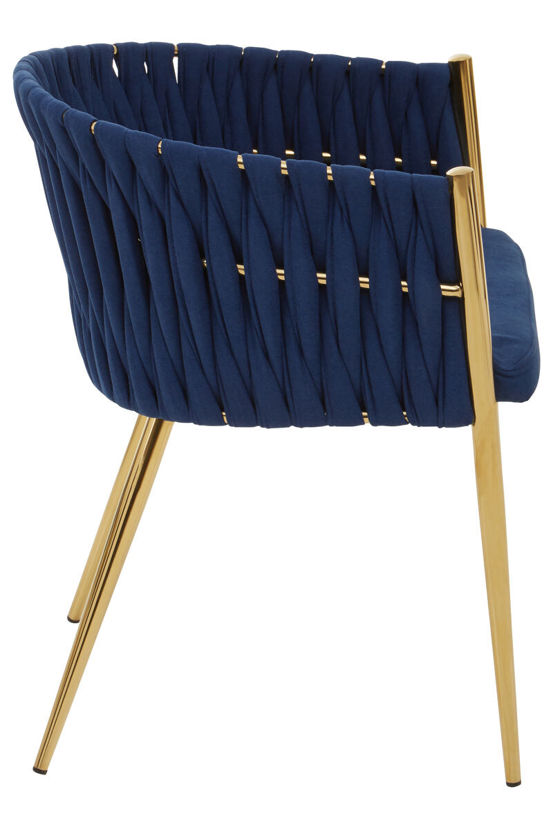 Blue Dining Chair with Woven Back