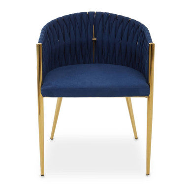 Blue Dining Chair with Woven Back